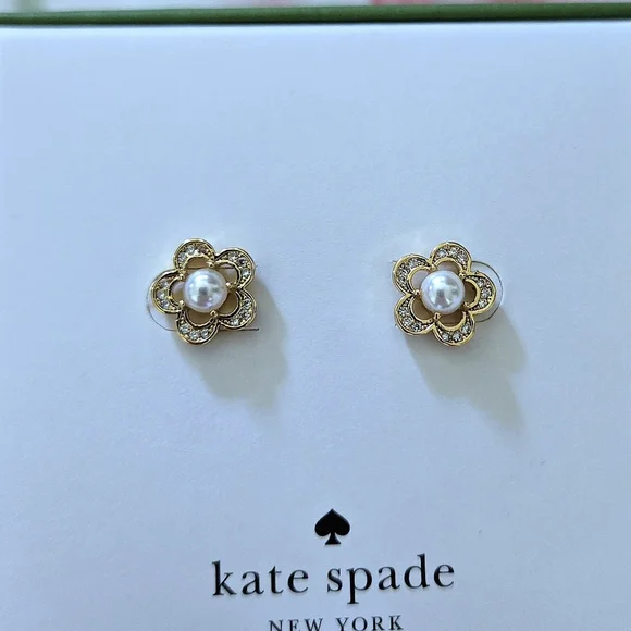 Kate Spade♠️ "Jeweled Stencil" Faux Pearl Earrings - NIB - Picture 14 of 16